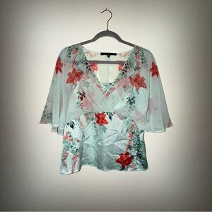 White House Black Market‎ Green Asymmetrical Flutter Sleeve Blouse